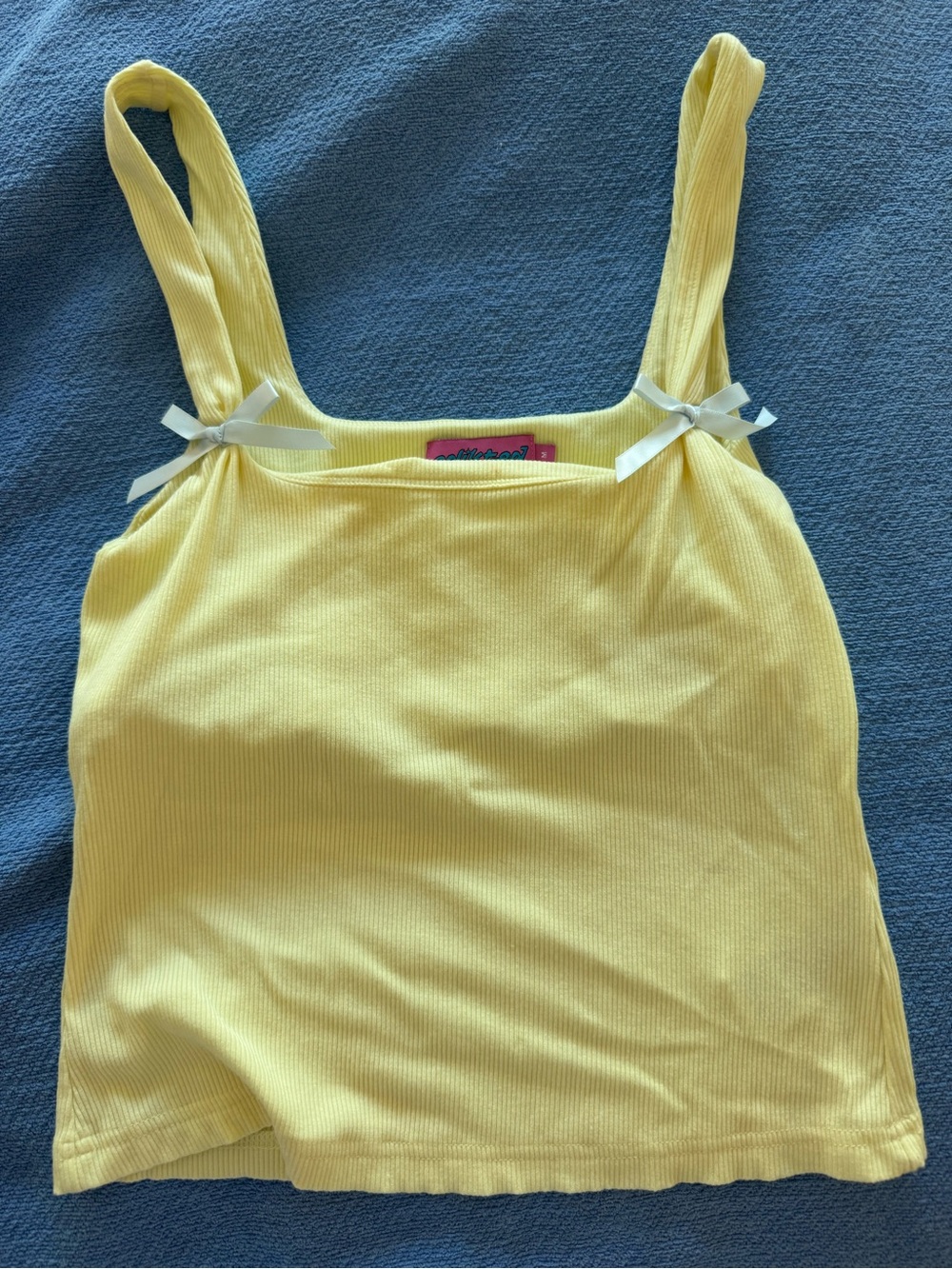 Edikted Yellow Ribbed Tank Top with Ribbon Details
